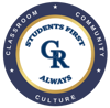 CRSD logo with classroom, community, culture surroing the CR initials and students first always tagline